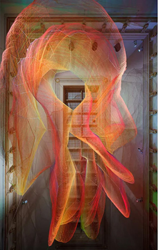 At the exhibit at the Renwick Gallery in 2015, artificial wind gusts moved the net. According to Echelman, "The piece aims to show how interconnected our world is, when one element moves, every other element is affected.” Photograph by Ron Blunt/ Renwick Gallery/ SAAM.