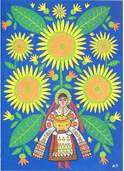 Maria Prymachenko, I Give This Ukrainian Bread to All People in the World (1982).