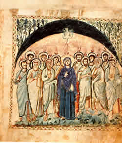 Pentecost, the Rabbula Gospel, c. 586, illuminated Syriac Bible,