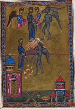 The Temptations of Christ,&nbsp;Melisende Psalter,&nbsp;Jerusalem, 1131-1143